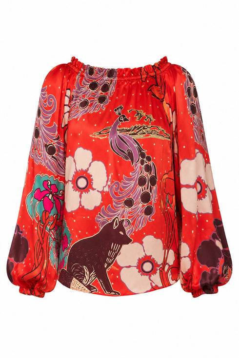 Astrid Silk Blouse / Red Moonlight Garden