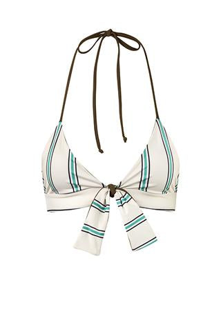 Ava Gardner Top / Khaki - Aqua Stripes