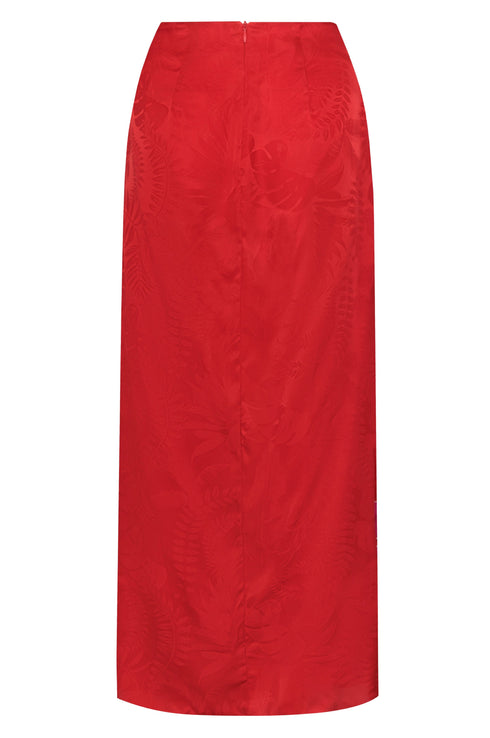 Amaime Silk Jacquard Midi Skirt / Red & Fuchsia Maxi Buganvilia