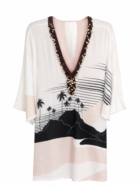 Andina Linen Mini Tunic / Black Tropical Landscape Exclusive