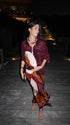 Andina Crepe Chine Tunic / Purple Horses