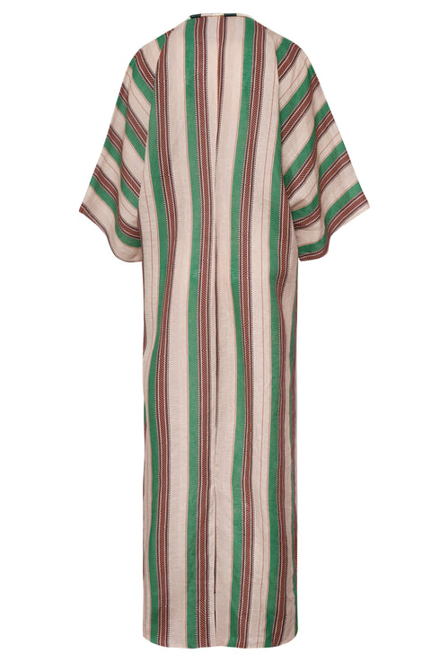 Andina Hand-Embroidered Linen Tunic / Green Artisanal Stripes