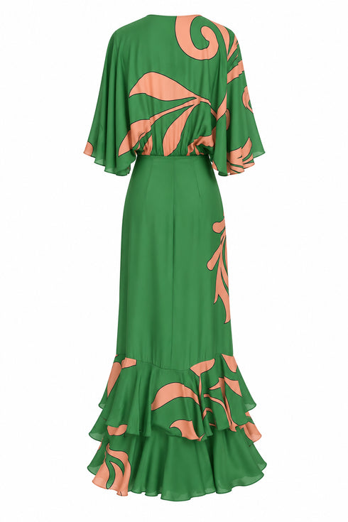 Angelica Crepe Maxi Dress / Green Buganvilia