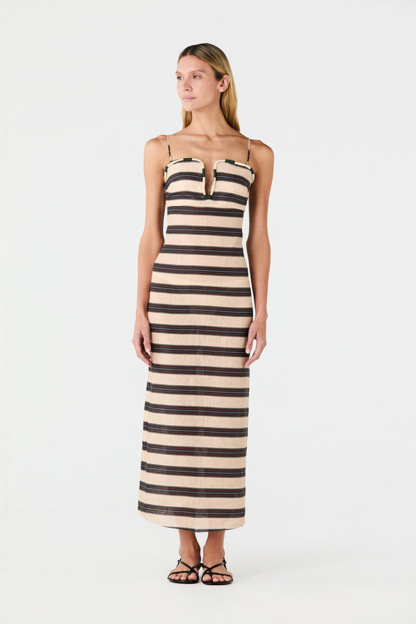 Antonia Linen Midi Dress / Navy Stripes
