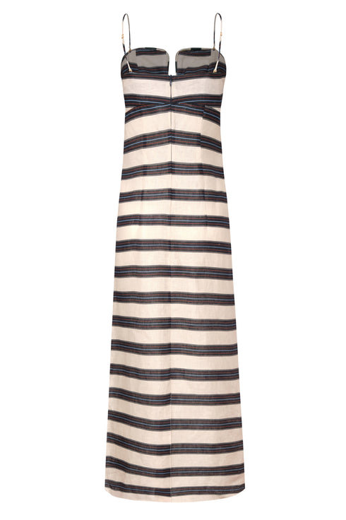 Antonia Linen Midi Dress / Navy Stripes