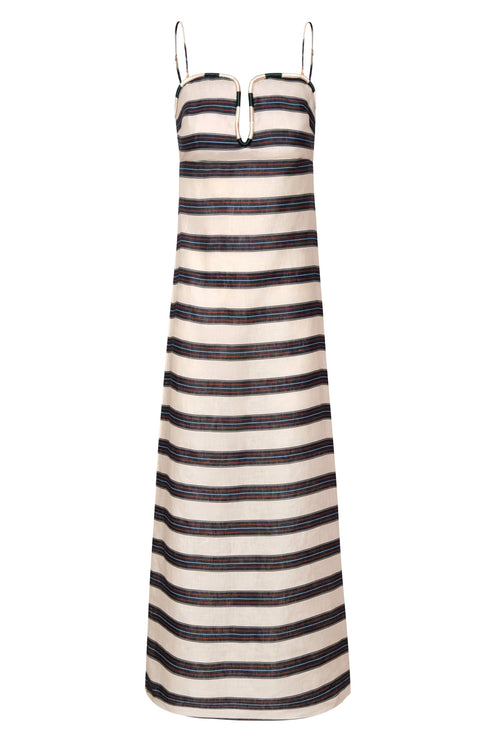 Antonia Linen Midi Dress / Navy Stripes