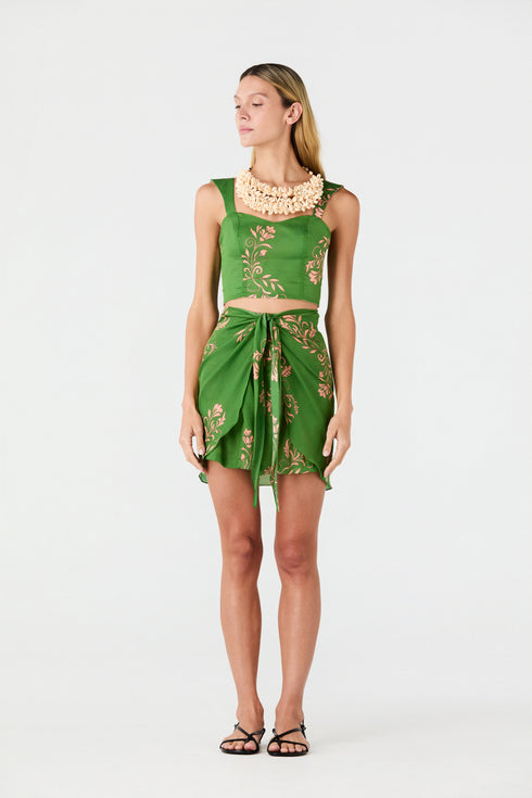 Bamboleiro Cotton Silk Short / Green Buganvilias