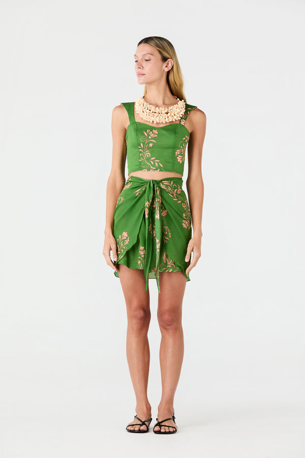 Calima Cotton Silk Top / Green Buganvilias
