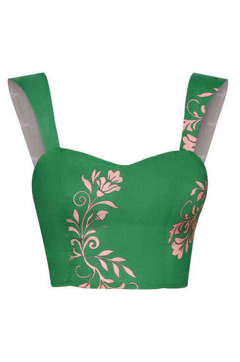 Calima Cotton Silk Top / Green Buganvilias