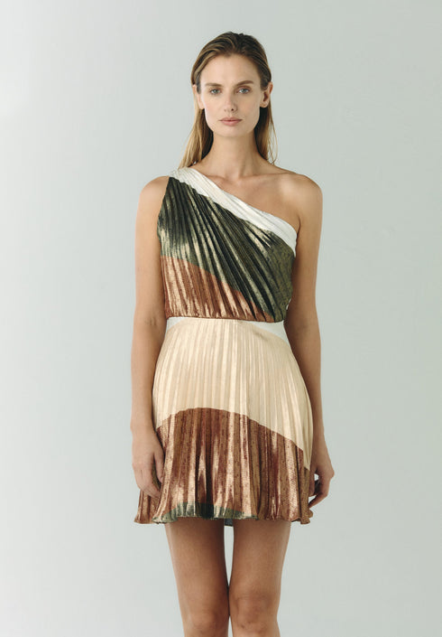 Amaral Silk Jacquard Mini Dress / Terra Stripes