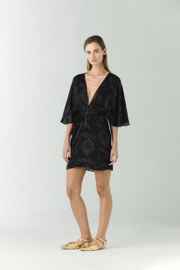 Coco Silk Jacquard Mini Dress / Black