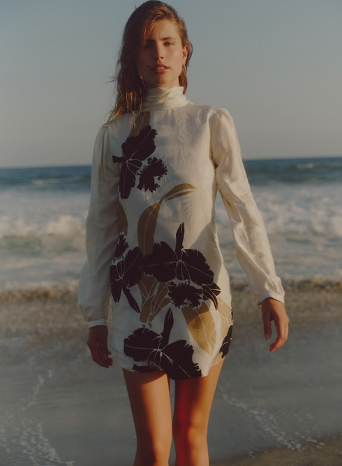 El Real Silk Jacquard Mini Dress / Black orchids