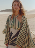 Costa del Sol Linen Midi Dress / Aquamarine Palms - Green Stripes