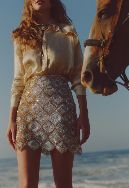 Las Ventas Palms Sequined Mini Skirt / Silver & Gold