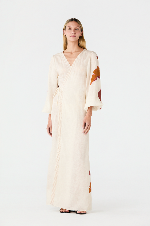 Hojarasca Linen Maxi Dress / Fuchsia Palm