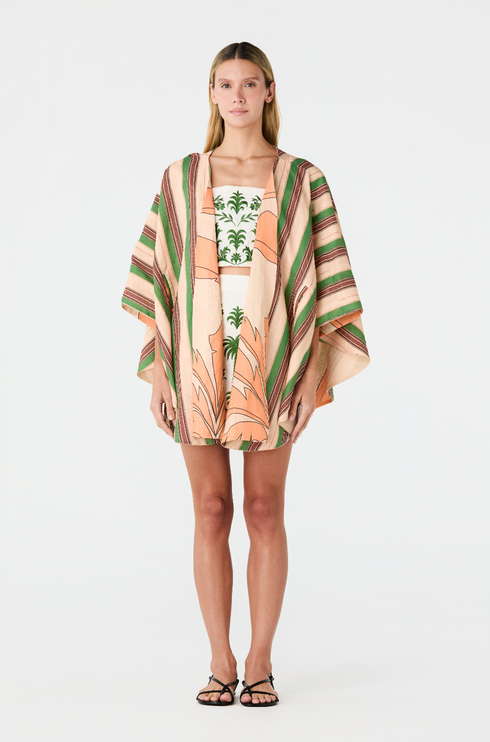 Marimba Embroidered Linen Top / Ivory Green Buganvilias