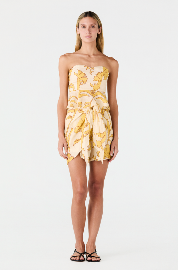 Peplum Linen Top / Yellow Flowers