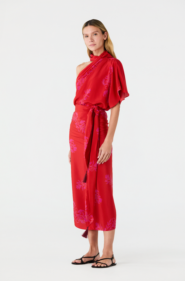 Mapara Crepe Wrap Skirt / Fuchsia Buganvilias