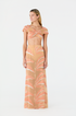 Solana Embroidered Mesh Maxi Skirt / Peach Palms