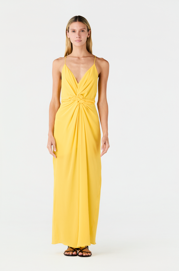 Macarena Silk Midi Dress / Yellow