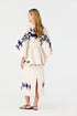 Cavalo Embroidered Linen Poncho / Ivory and Navy