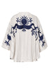 Cavalo Embroidered Linen Poncho / Ivory and Navy