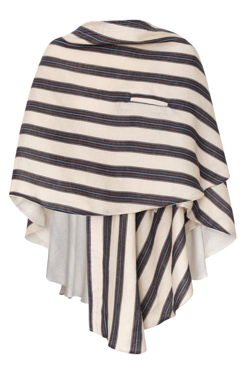 Cavalo Embroidered Linen Poncho / Ivory and Navy