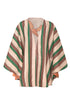 Cavalo Linen Poncho / Peach Palms - Green Artisanal Stripes