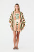 Cavalo Linen Poncho / Peach Palms - Green Artisanal Stripes