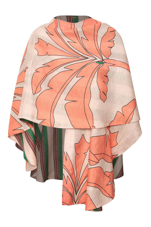 Cavalo Linen Poncho / Peach Palms - Green Artisanal Stripes