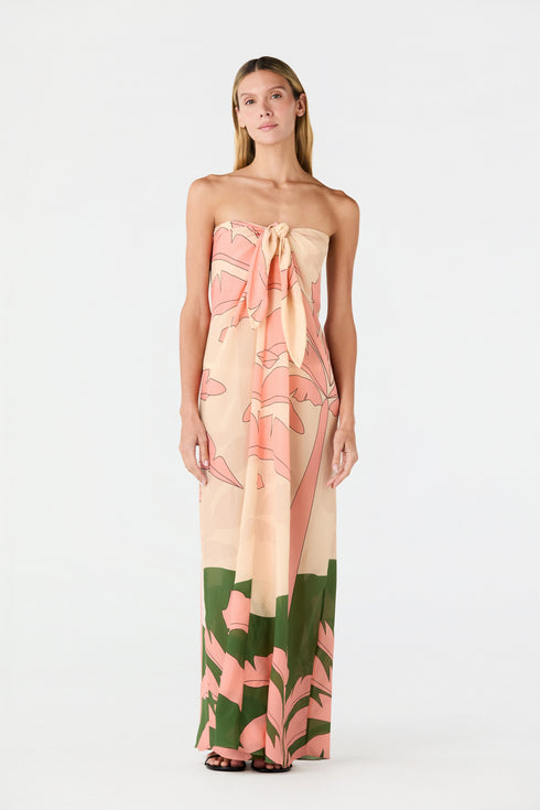 Cayetana Silk Crepe Maxi Dress / Peach Palms