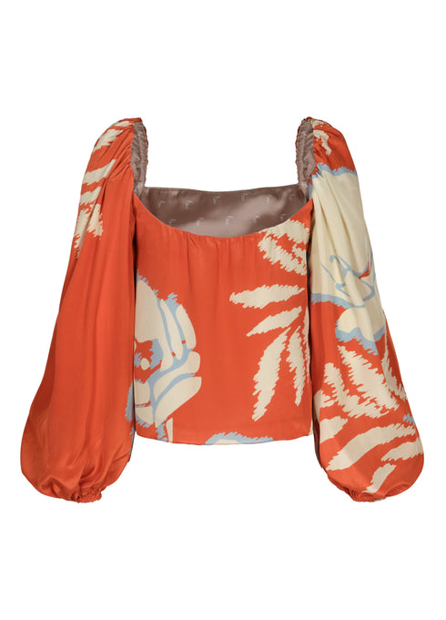 Celia Crepe Chine Blouse / Orange Gladiolos