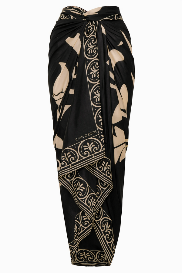 De La Falaise Cotton Silk Sarong / Ivory Flowers