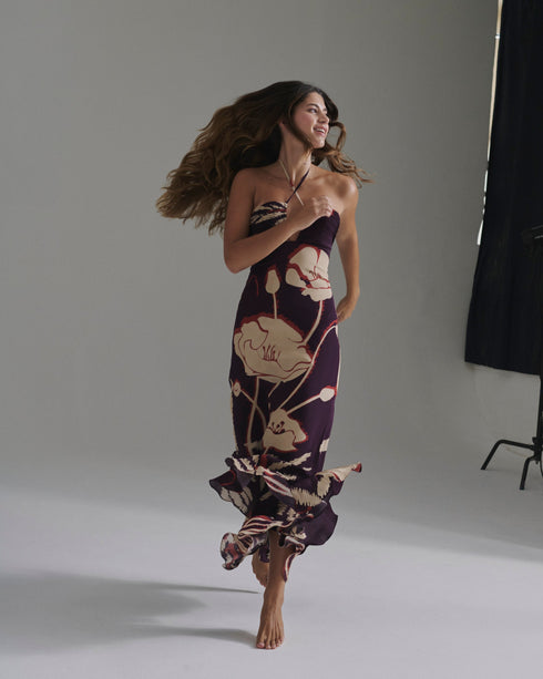 Sevillana Crepe Chine Dress / Purple Gladiolos