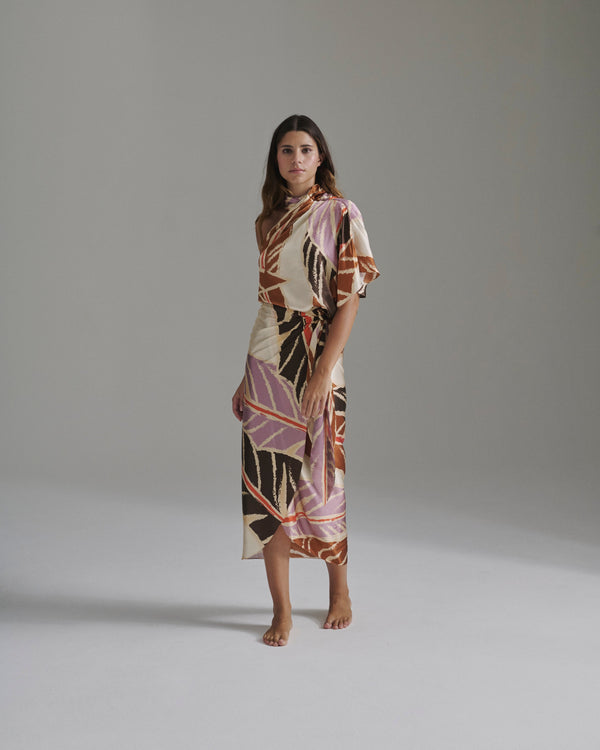 Chiminango Satin Silk Blouse / Lilac Platanera Leaves