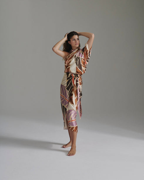 Mapara Satin Silk Skirt / Lilac Platanera Leaves