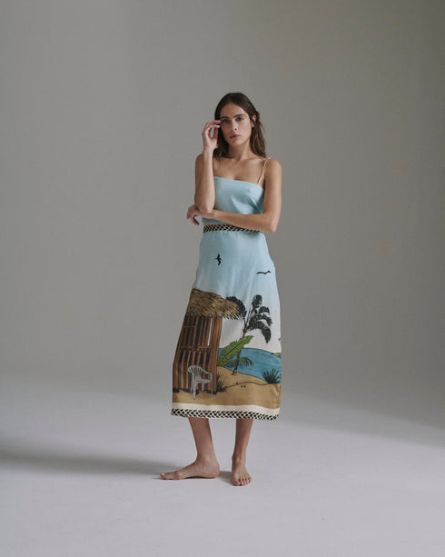 Nativa Cotton Silk Midi Dress / Sky Blue Pacific Shack