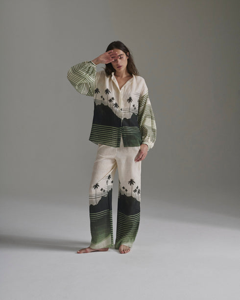 San Benito Linen Pants / Green Tropical Landscape