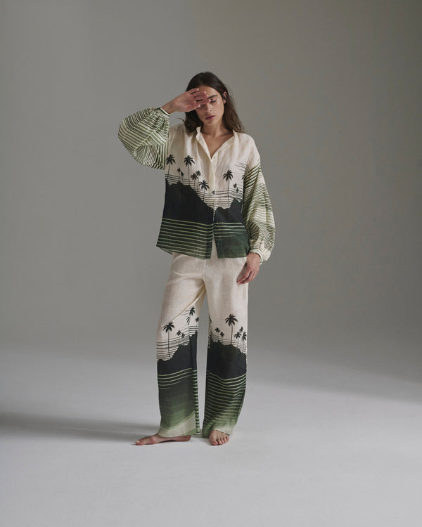 Don Simon Linen Shirt / Green Tropical Landscape