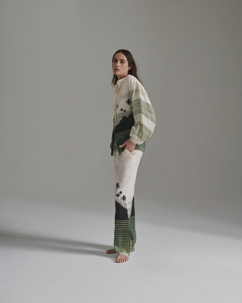 Don Simon Linen Shirt / Green Tropical Landscape