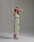 Beatrice Pleated Linen Midi Skirt / Green Stripes