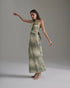 San Agustin Pleated Linen Midi Dress / Green Stripes