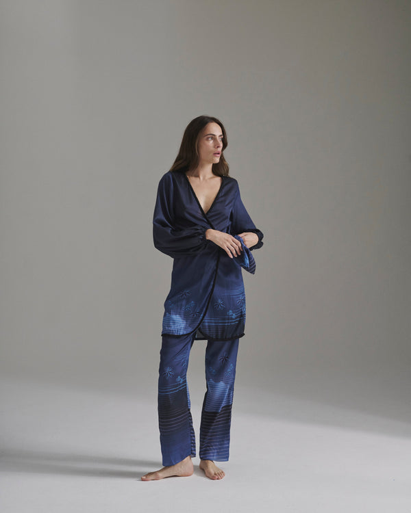 Hojarasca Martellato Silk Mini Dress / Navy Tropical Landscape