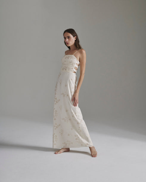 Tejada Pleated Cotton Midi Dress / Ivory Guayacan