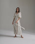 Ermita Martellato Silk Midi Dress / Ivory - Black Polka Palms