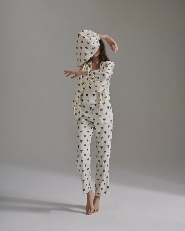 Santo Tomás Martellato Silk Pants / Ivory - Black Polka Palms