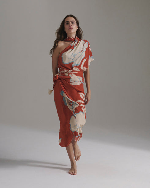 Chiminango Crepe Chine Blouse / Orange Gladiolos