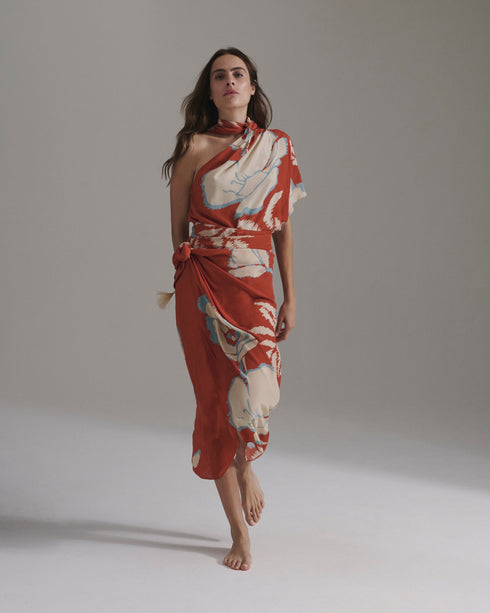 Chiminango Crepe Chine Blouse / Orange Gladiolos