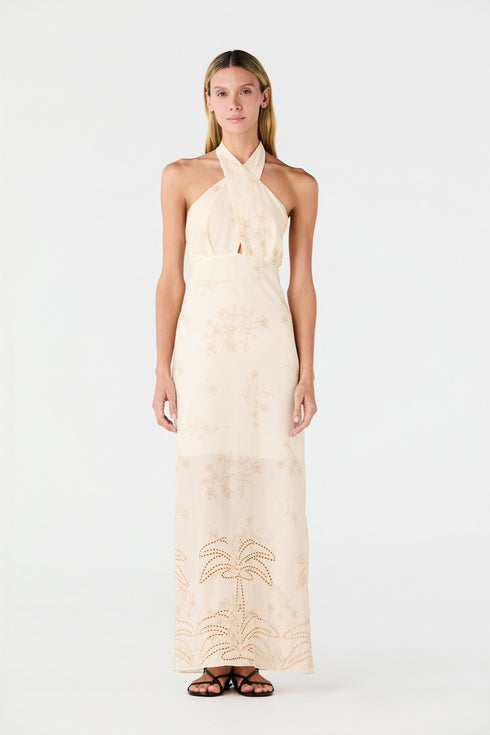Costa del Sol Cotton Eyelet Midi Dress / Ivory Guayacanes