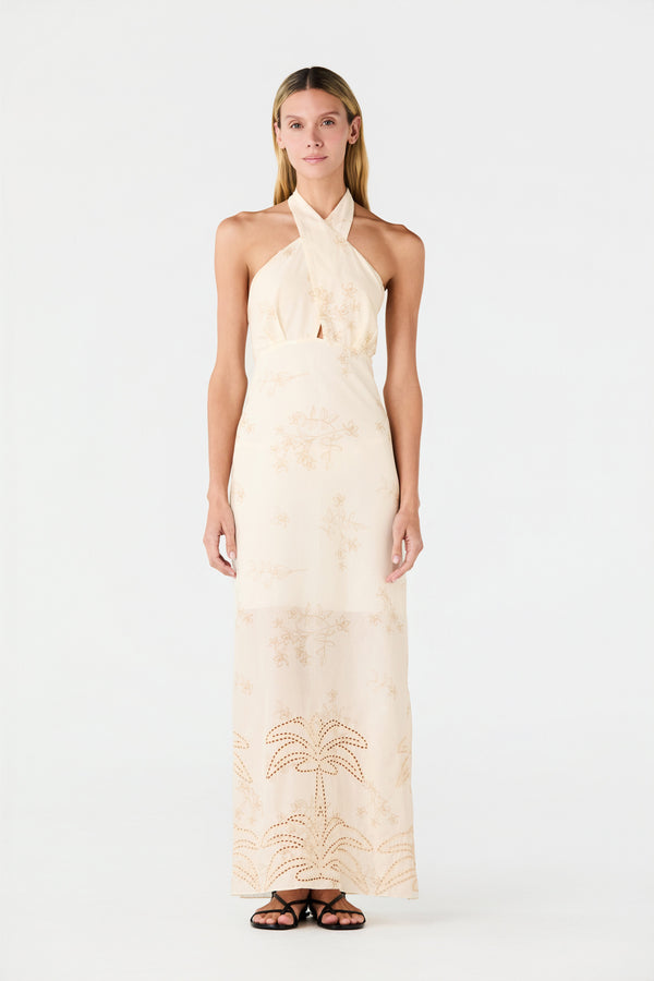 Costa del Sol Cotton Eyelet Midi Dress / Ivory Guayacanes